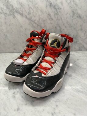 Nike Air Jordan 6 Rings Youth Size 1Y Black White Red Sneakers DV3180-101